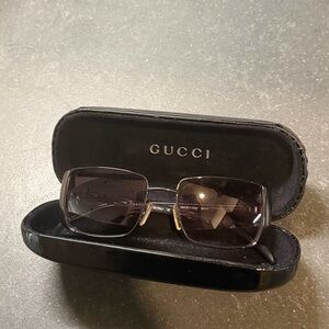 Gucci Women's Rectangular Sunglasses in Black with Gold Accents
